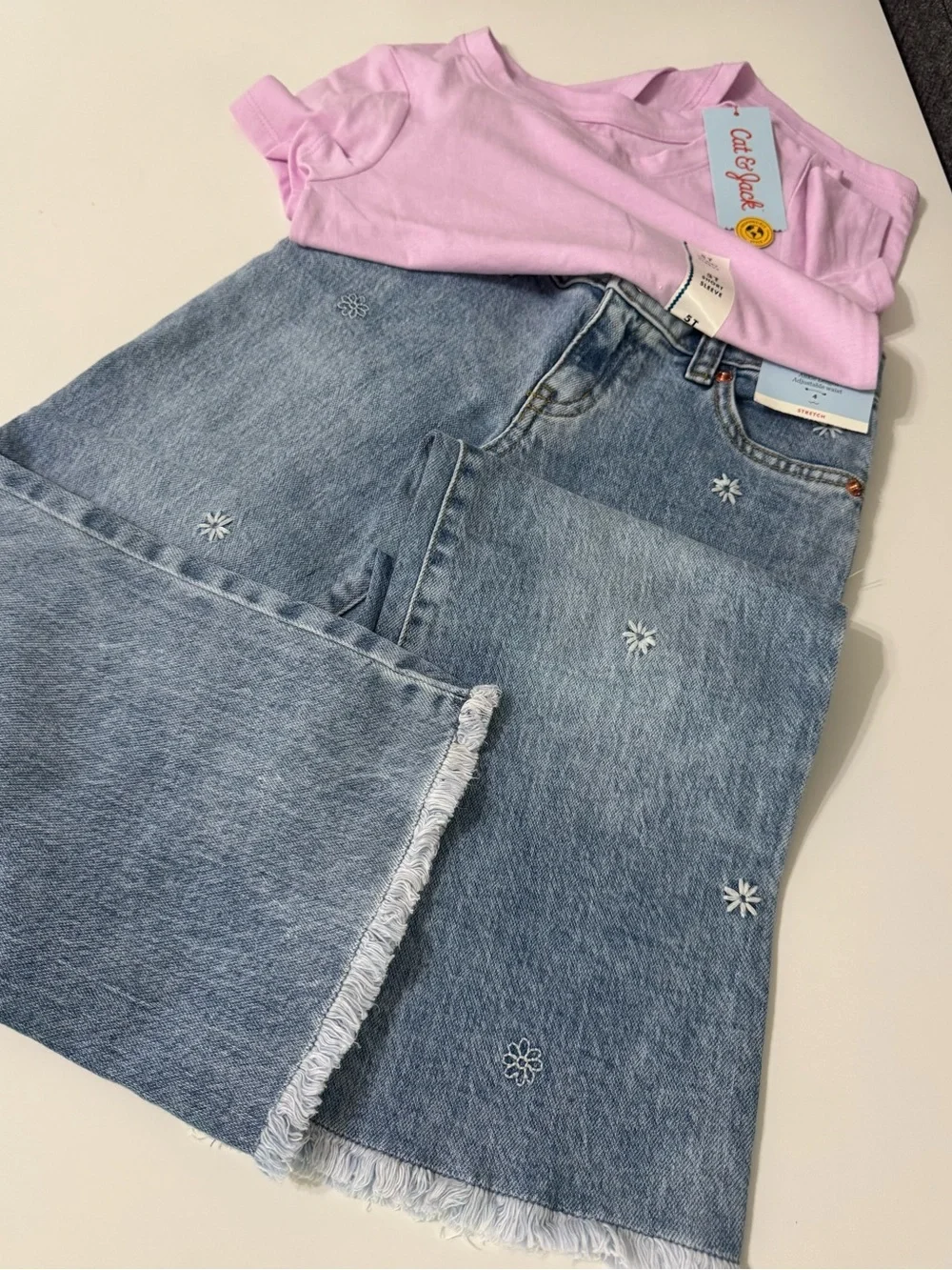 Set of Light Blue Embroidered Denim Skirt - Lila Tee